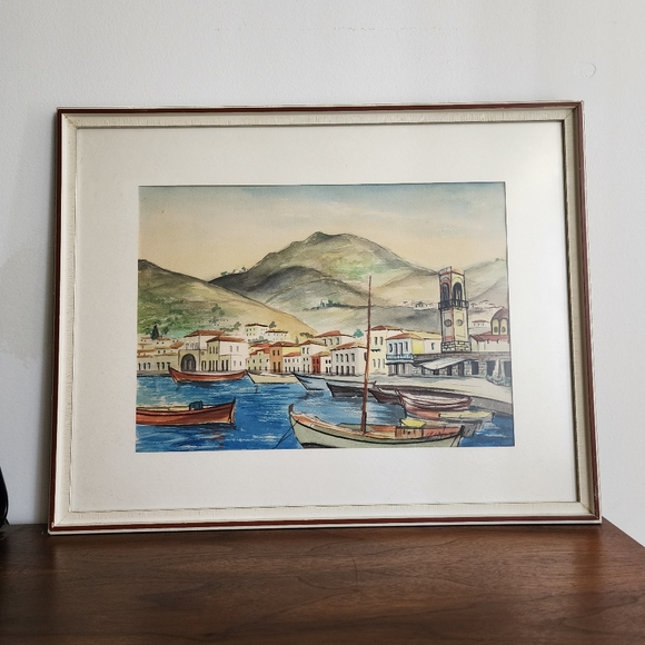 Seaside Town Artist Sign Original Oil Painting Framed - Picture 3 of 11